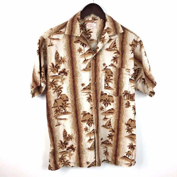 Vintage Hawaiian Shirt Size M Brown/Beige - Picture 1 of 5